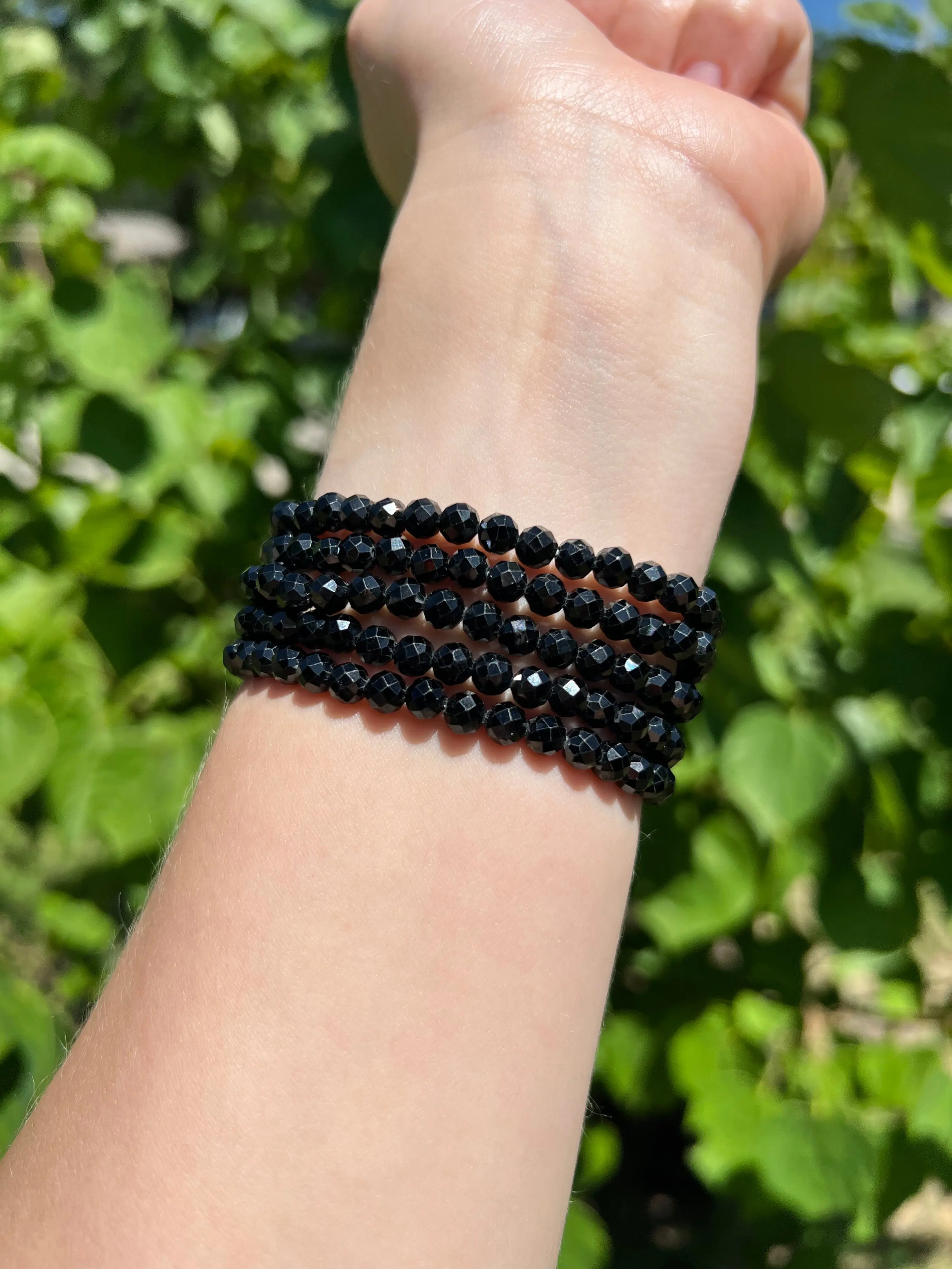 5 mm Faceted Black Spinel Beaded Bracelets