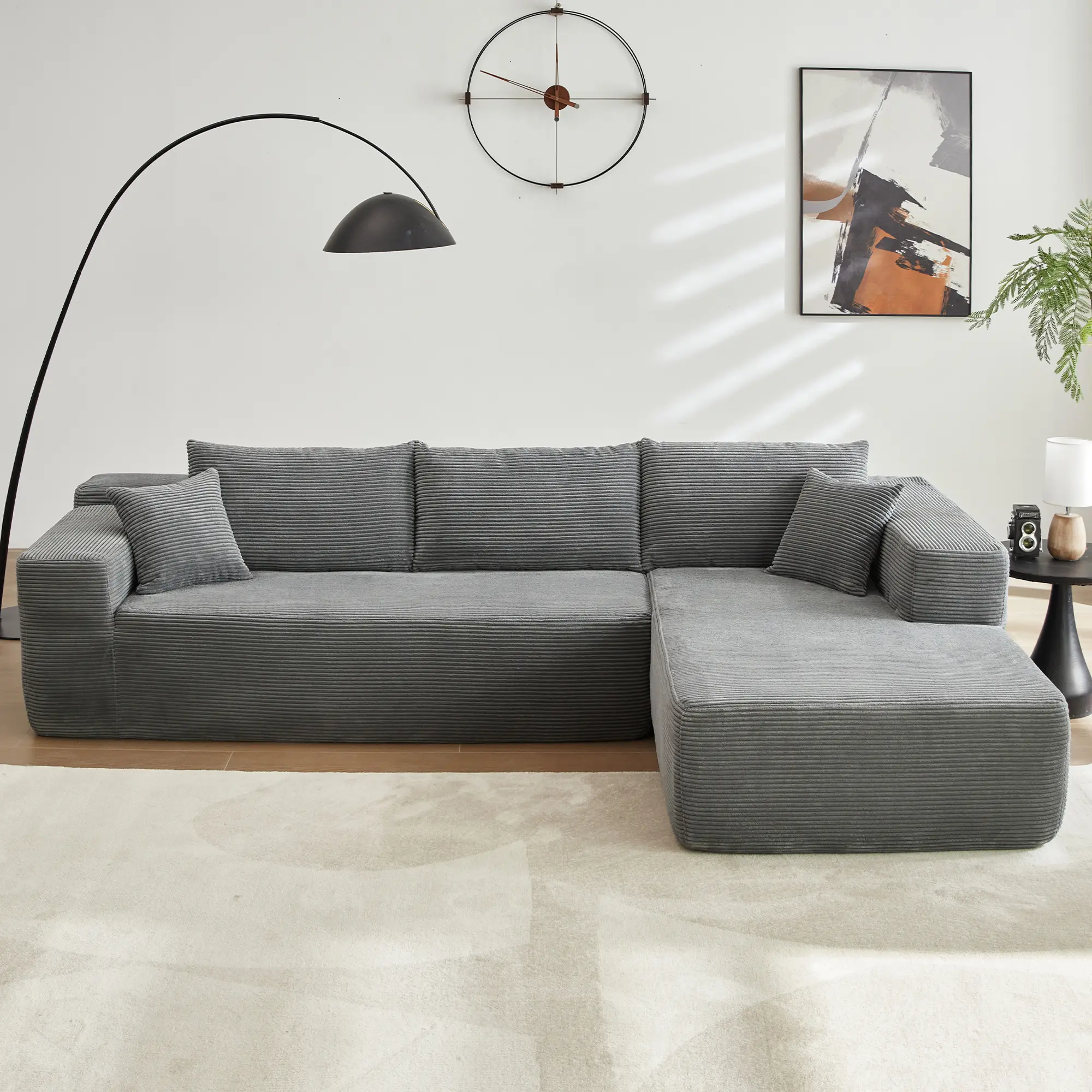 Light Grey Corduroy Right Chaise