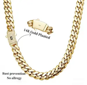 【Zircon model】14K gold-plated Cuban necklace.The new  craftsmanship and classic white stone inlay design are dazzling.Miami Cuban necklace combines tradition and fashion.The best gift for him/her.6mm/8mm/10mm/12mm/14mm are available.