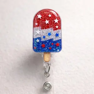 Patriotic Popsicle Badge Reel, 4th of July Ice Cream Badge Holder, Red White Blue Nurse ID Reel, Cute Summer Badge OLIN1082