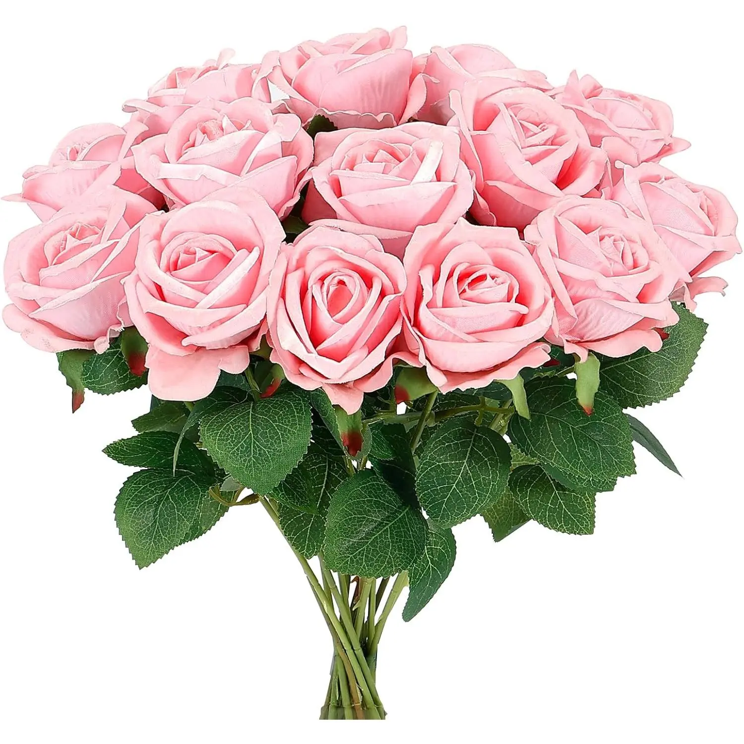 Auihiay 14PCS Pink Fake Roses, Artificial Roses Flowers with Long Stems for Mother's Day, Valentine's Day, Wedding Bouquet, Shower, Birthday, Home & Party Decor