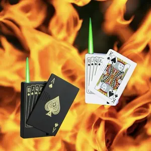 Green/red flame ace lighter, cool lighter windproof poker design, can be filled with butane lighter, suitable for outdoor, indoor, camping, barbecue, candles, birthdays, gifts (excluding gas)