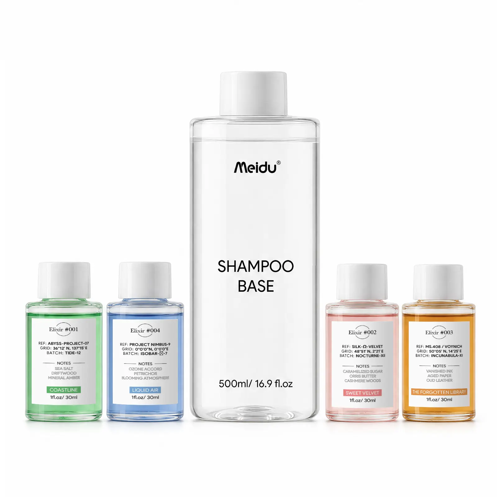 MEIDU Custom Fragrance Shampoo Set for Women – Mix & Match Scent Drops with Shampoo Base, DIY Personalized Hair Care System, 500ml