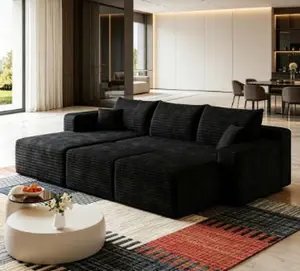 95" Modern Minimalist Cloud U-Shaped Sectional Sofa with 2 Ottomans, Deep-Seat Upholstered Corner Couch for Living Room, No Assembly Required