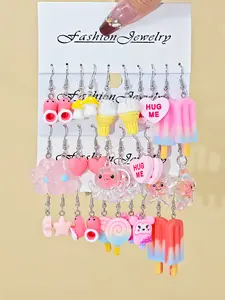 30pcs Fun Series Drop Earrings Set, Cute Heart Lollipop Shoe Mushroom Birthday Gift, Fluorescent Jewelry for All Seasons