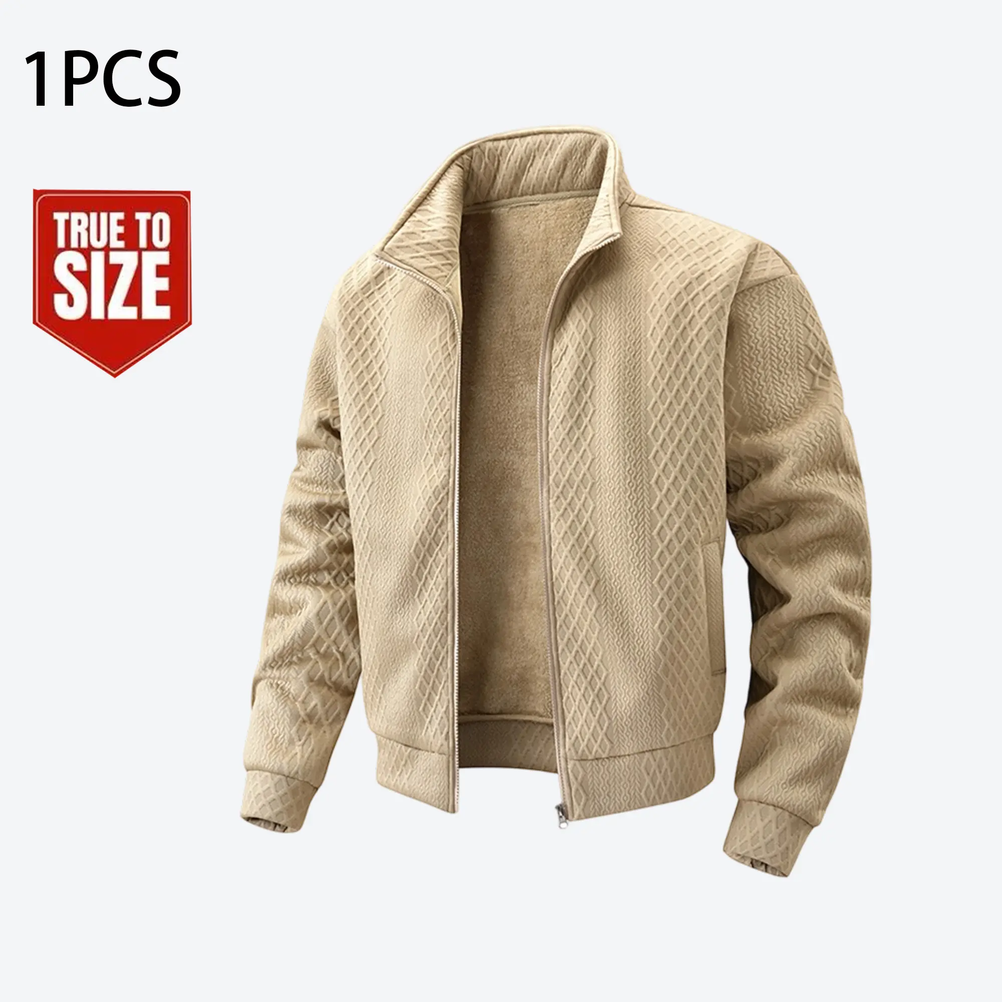 Casual diamond-pattern air layer jacket, striped ribbed jacket, fashionable outerwear for spring/summer/autumn, modern zip-up jacket