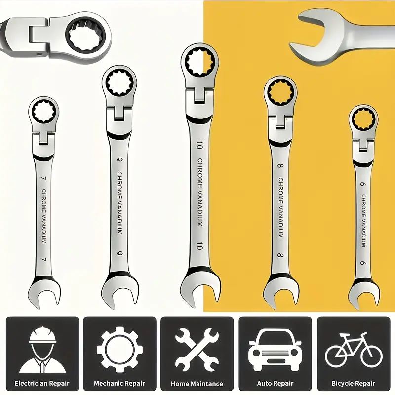 5-Piece 6-10mm Heavy-Duty Industrial Dual-Use Wrench Set Adjustable jaws with ratchet mechanism Durable metal construction Ideal for automotive maintenance and plumbing repairs Manual tool set Mechanical repair Automotive tools Hand tools