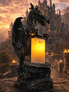 The Armored Kingdom Dragonfire Wrath Candelabra - USB-Powered LED Candle Included - for Medieval Fantasy, Gothic Home Decor Lights, Hall Lighting