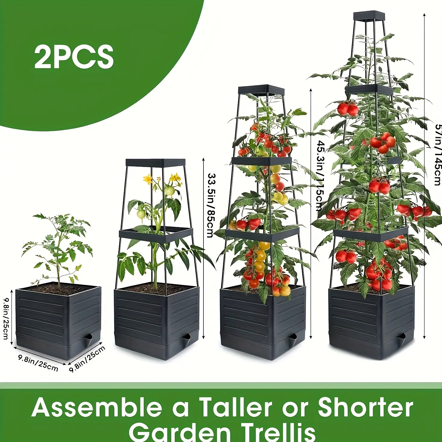 1-2 Pcs Self-Watering Tomato Plant Support Stakes, 33-57 In Tall (Max 57 In) 8 In Deep Assembly-Required Elevated Growing Frame, Climbing Vegetable Garden & Greenhouse Planting Supplies