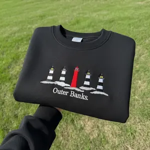 Embroidered Outer Banks Sweatshirt, Lighthouse Crewneck, NC Travel Gift