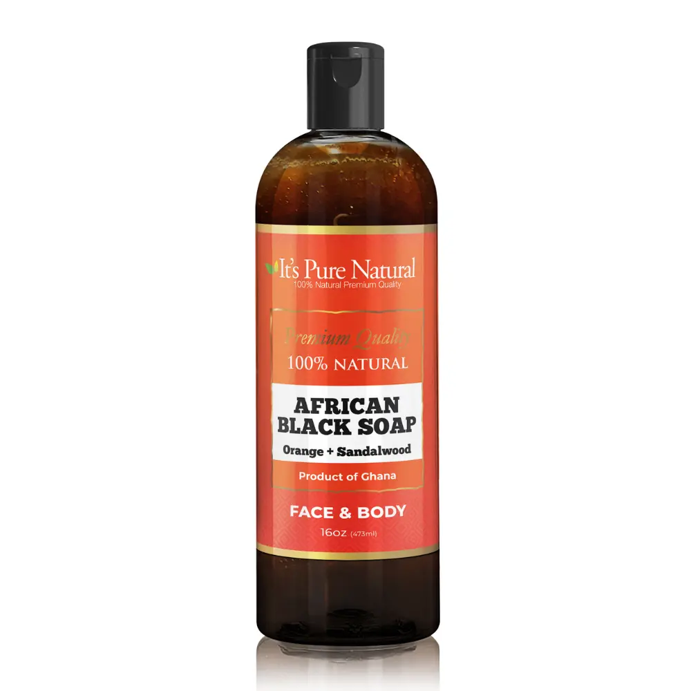 It's Pure Natural African Black Soap Orange & Sandalwood 16oz Face Body & Hair Wash 100% Natural Made in Ghana