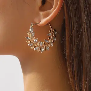 Gold leaf Chunky Hoop Earrings for Women Ladies Minimalist Circle Gold Plated Earring Casual Baroqu