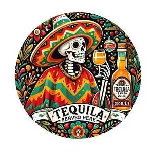 Vintage Tequila Design Round Aluminum Plate Wall Art for Home & Bar Decor, Perfect Mexican Theme Party Decoration Unique Gift Idea