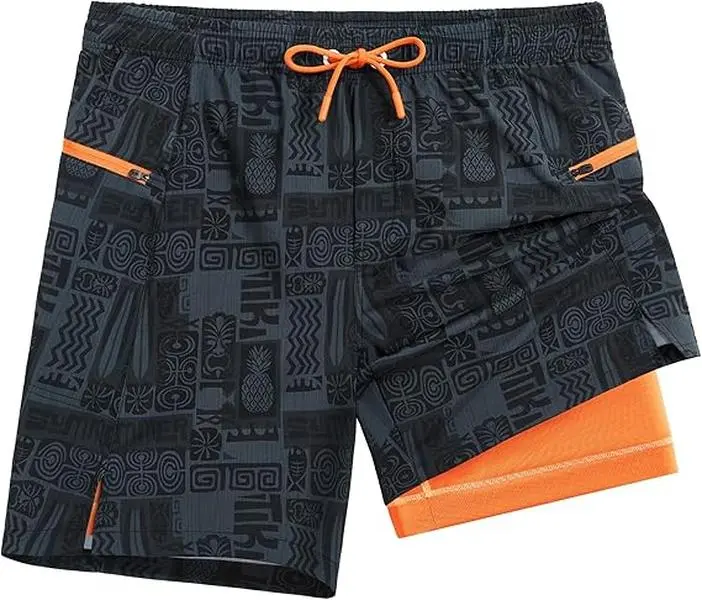 APTRO 2-in-1 5.5" Stretch Shorts – Color-Block Fitness Shorts, Breathable & Comfortable Training Shorts with Phone Pocket, Lightweight Quick-Dry Drawstring Athletic Shorts for Gym, Surfing & Swimming
