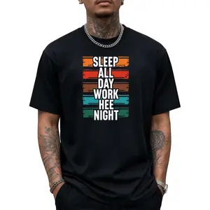 Night Shift Graphic T-Shirt — Featuring the Slogan "Sleep All Day, Work All Night." Suitable for All Seasons and Genders. A Casual Work Shirt Ideal for Night Shift Workers, Nurses, Security Guards, and Night Staff — A Fun Choice.