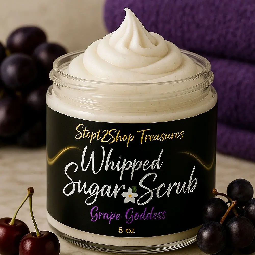 Grape Goddess~ Whipped Foam Sugar Scrub Creamy Exfoliating Treatment for Radiant Skin with Grape Cherry Blossom & Papaya Passionfruit Scent