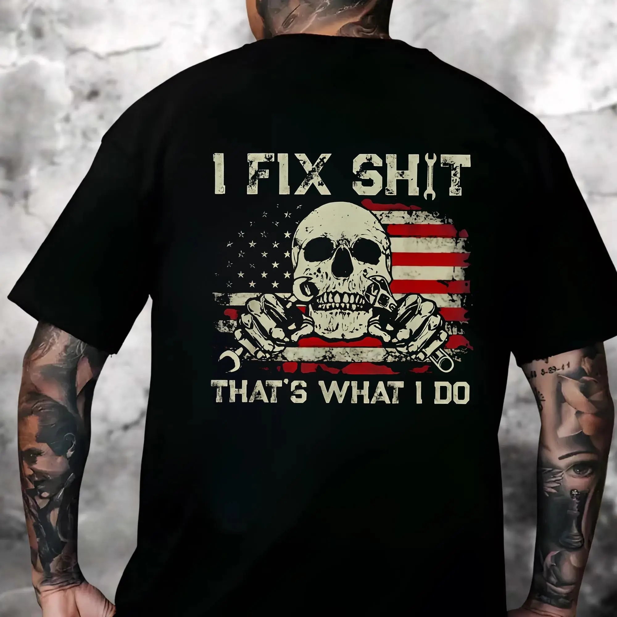 I Fix Shit That’s What I Do Mechanic Shirt – Patriotic Skull Wrench Graphic T-Shirt Hoodie Sweatshirt for Men