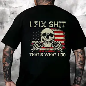 I Fix Shit That’s What I Do Mechanic Shirt – Patriotic Skull Wrench Graphic T-Shirt Hoodie Sweatshirt for Men