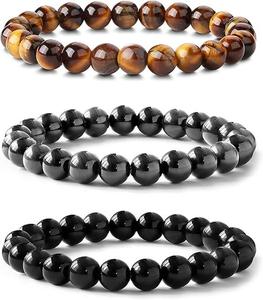 3 Pieces Women Cure Crystal Bracelet 6mm Natural Gem Beaded Stretch Bracelet Amethyst Jewelry Gift