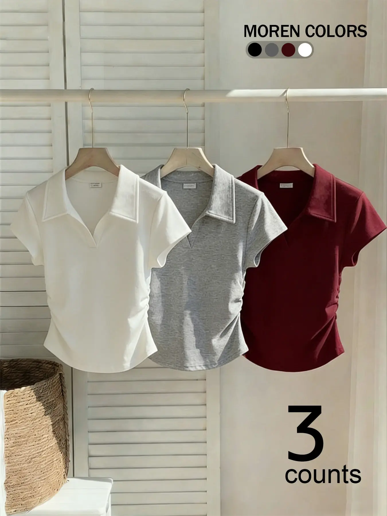 Women's Casual Polo Neck Short Sleeve Top Set, Comfortable Soft Fabric, Slim Fit Design, Perfect for Outdoor Shopping and Party, Matching Outfit Set, Match Style Set
