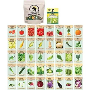 Set of 40 Assorted Vegetable Packets with Beginners Growing Guide & Mylar Storage Bag | Non-GMO | Heirloom
