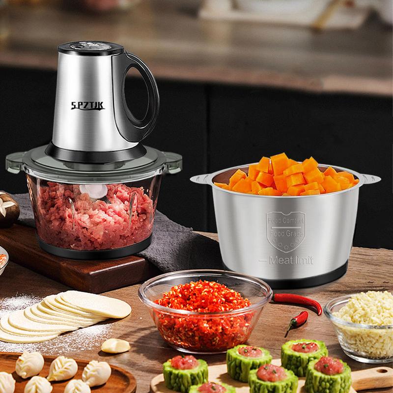 SPZTJK 2L Baby Food Processor & Meat Grinder - 2 Free Dishwasher-Safe Blades & Bowls, Pure Copper Motor for Homemade Puree/Nuts/Meat, BPA-Free & Quiet Design for Family Cooking