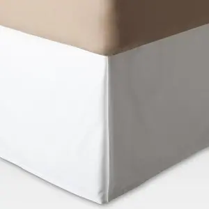 Threshold Bed Skirt Oversized Cotton Sateen Pleated Wrinkle-Free, White, Queen