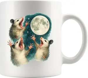 Three Possum Moon Possum Funny Opossum Lovers Gifts  Lover For Mom Dad Husband Wife Novelty Drinkware Ceramic Mug 11 oz White