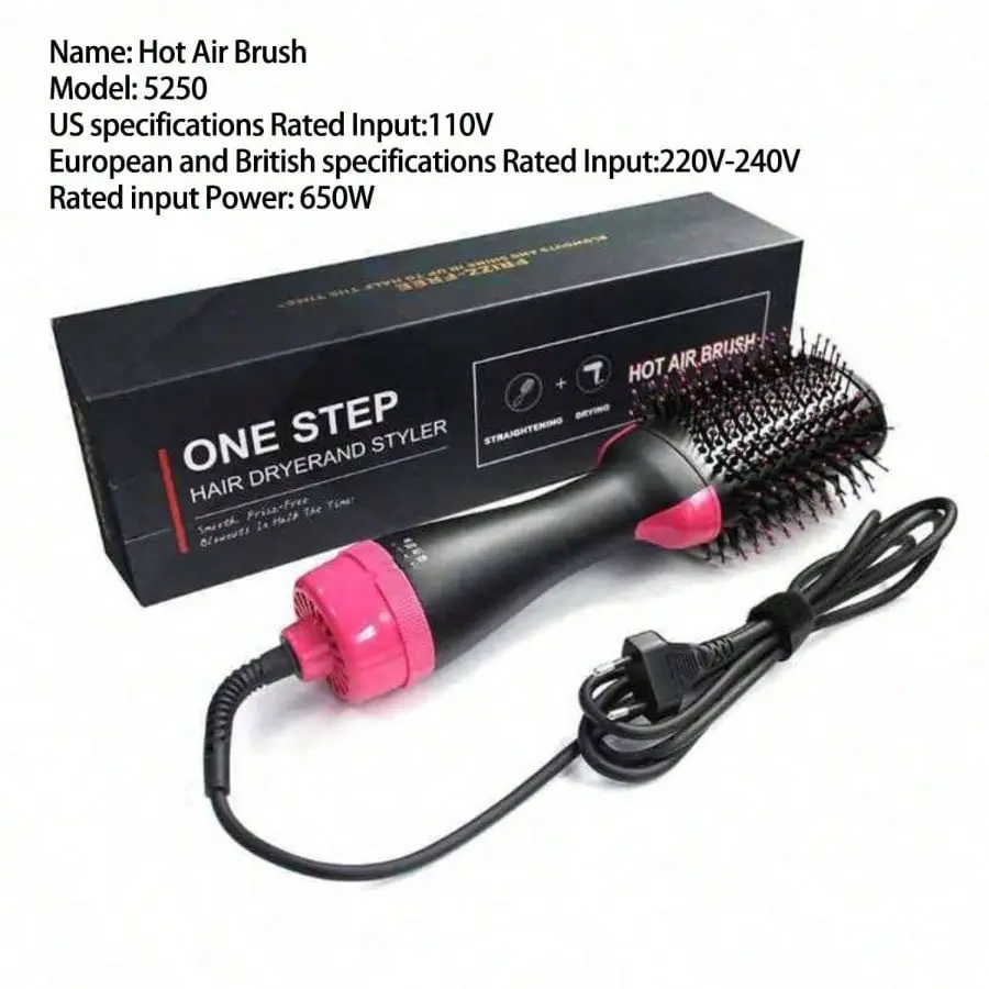 4-in-1 Ionic Anti-Frizz Thermal Brush - Hair Straightener & Curling Tool with Adjustable Guide Comb, Minimizes Heat Damage for Bouncy Curls, Silky Straight Hair, Youthful Look, Blowout at Home (Black & Pink), Hair Straightener Brush