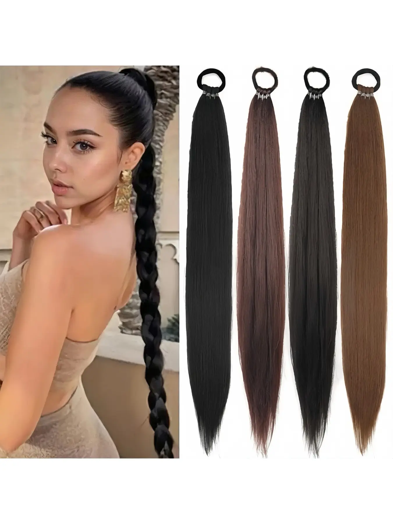Women's Synthetic Hair Extensions Long Straight 26 Inches High Temperature Fiber, Rubber Band Included, Durable & Stylish Design Synthetic Hairpieces