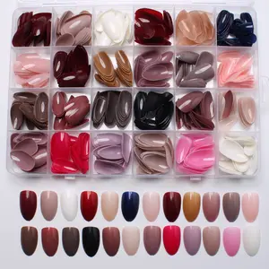 Handmade 24 Colors Short Almond Nail Tips, Press-On False Nails for Women, Daily Use, Weddings, Parties, Vacation, Photography
