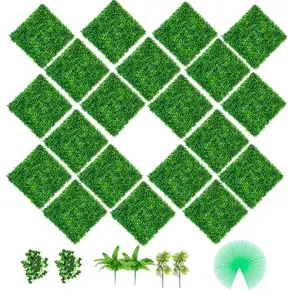 VEVOR Artificial Boxwood Panels, 20 PCS 20x20 Boxwood Hedge Wall Panels, PE Artificial Grass Backdrop Wall 1.6, Privacy Hedge Screen for Decoration of Outdoor, Indoor, Garden, Fence, and Backyar