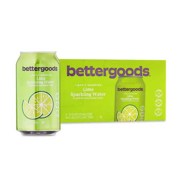 bettergoods Lime Flavored Sparkling Water – 12 fl oz Cans, 8 Pack, Refreshing Sparkling Beverage