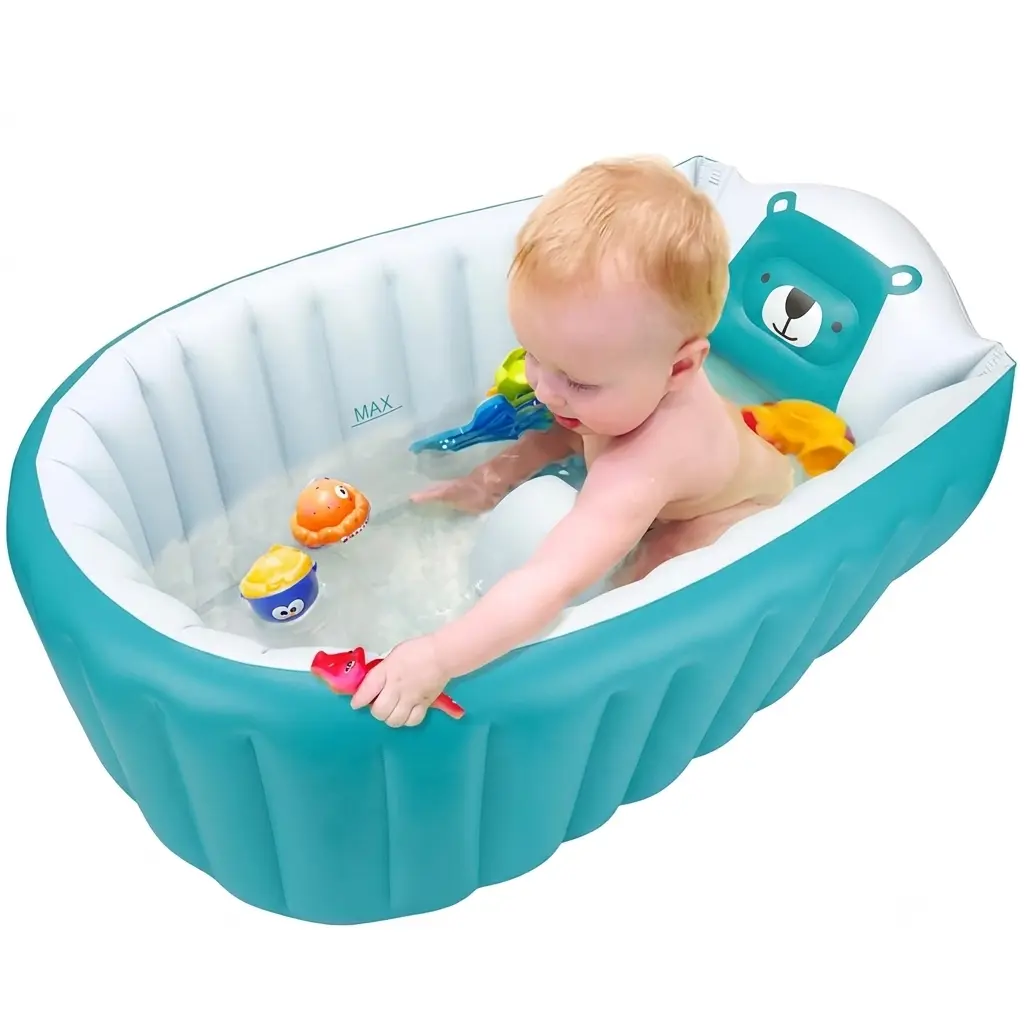 Inflatable Baby Bathtub for Toddlers Portable Toddler Bath Tub with Non-Slip Thick Cushioned Seat Foldable Travel Baby Bath, Infant Bathing Tub & Baby Swimming Pool for Newborns Infants & Kids 0-5 Years