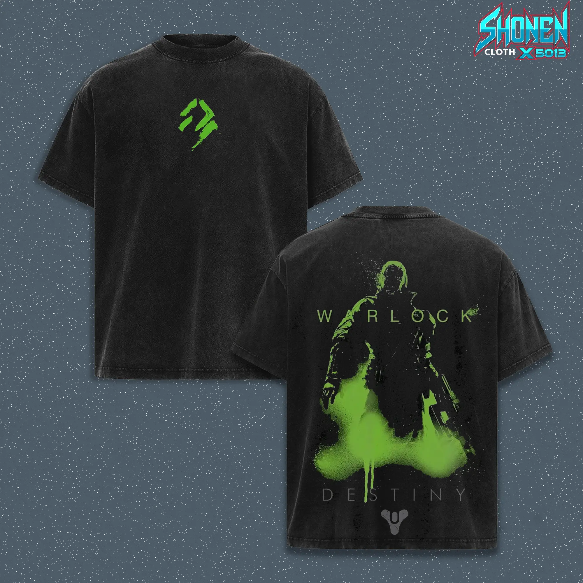 Destiny 2 Warlock Class Unisex Heavyweight Tee, Bungie Sci-Fi FPS Gaming Apparel, Green Smoke Spray Paint Aesthetic Graphic Tee, Vintage Grim Style Video Game Clothes Top, Boy Merch, Gift For Him, Gift For Her, Acid Wash Boxy Fit Tee