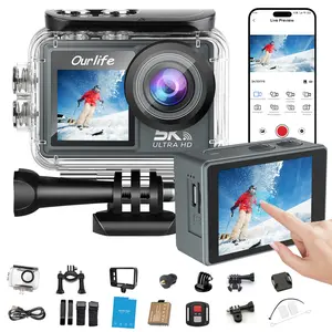 Ourlife 5K Ultra HD Action Camera – Compact Waterproof Cam with Touchscreen & Wide-Angle Lens, Ideal for Vlogging, Travel, and Water Sports (Includes 32GB Card!)