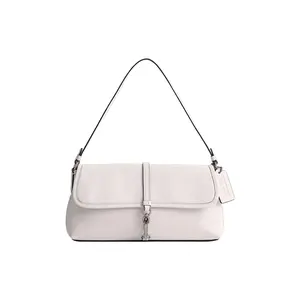 COACH Hamptons 26 Quilted Glove-Tanned Leather Shoulder Bag with Turn-Lock Closure in Silver and Chalk White for Women