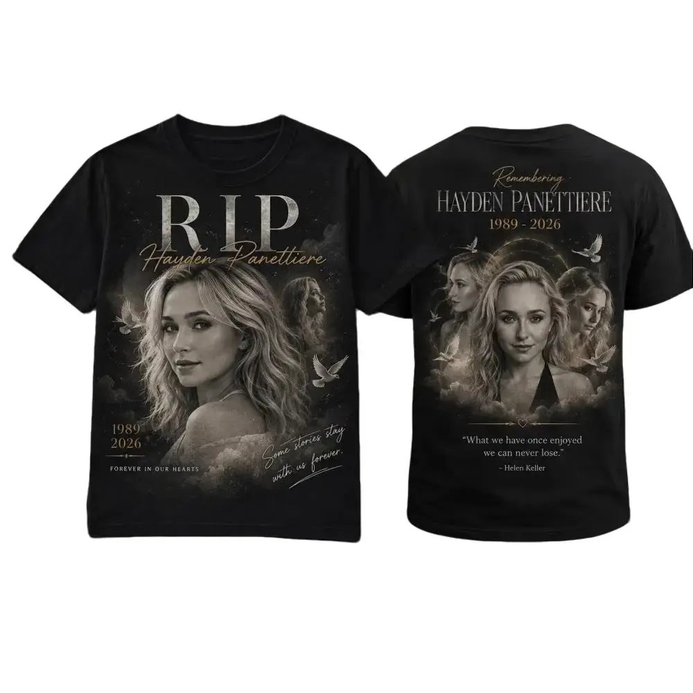 RIP Hayden Panettiere Tribute T-Shirt, In Loving Memory 1989 2026 Memorial Portrait Graphic Tee, Famous Actress Rest In Peace Apparel, Classic Cotton Casual Menswear, Heroes Scream Movie Star Fan Merchandise, Forever In Our Hearts Souvenir Gift