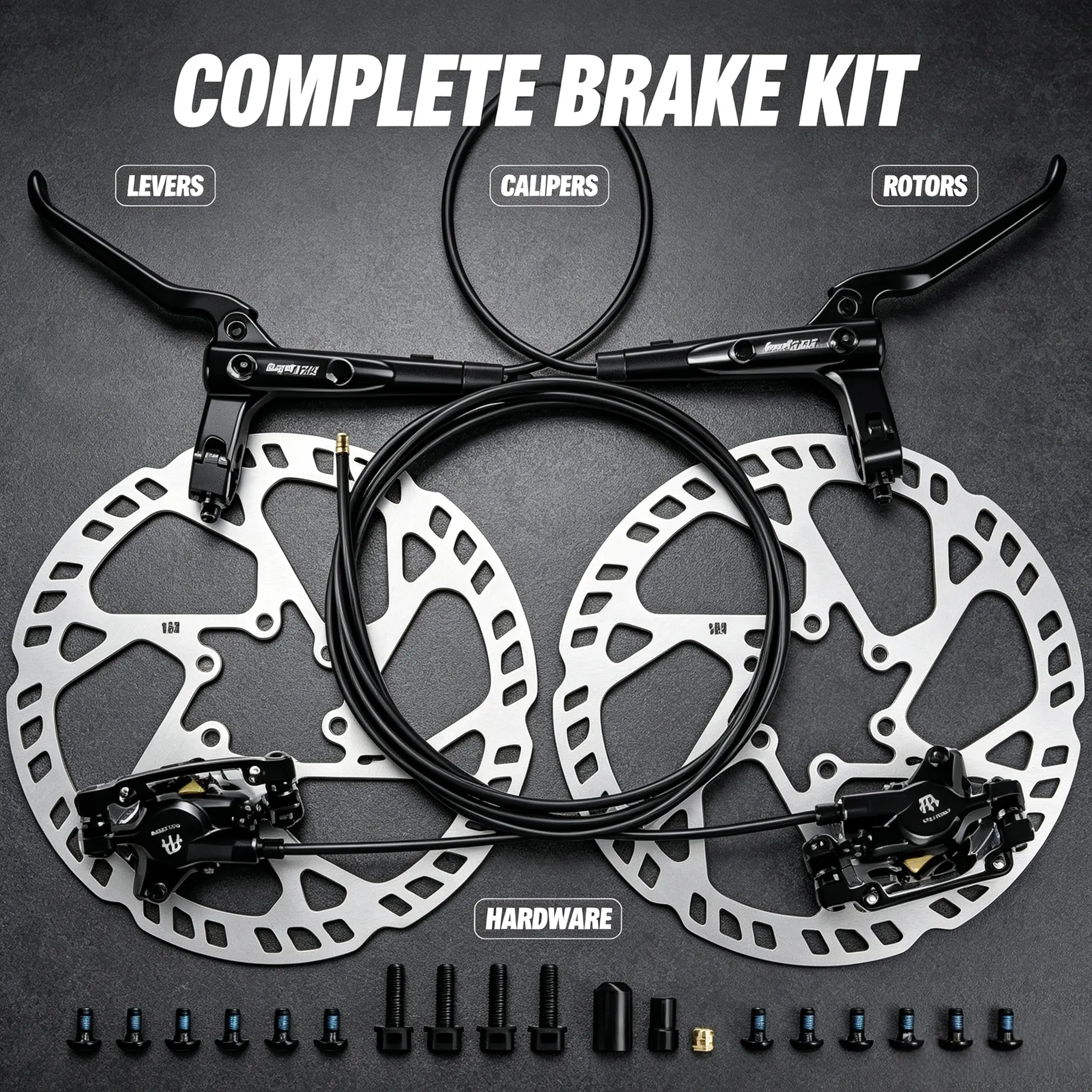 ZTZ E-Bike Hydraulic Disc Brake Set | Power Off 2-Piston Brakes with 160mm Rotors, Front & Rear Complete Kit for Mountain Ebikes knuckles brass