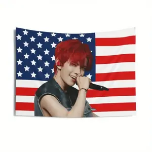 1pc Cheongseong Cute Smiling American Flag Enha Concert Banner - Red-haired K-pop Star Design - Perfect for Bedroom, Living Room, Dormitory Decoration， tapestry funny tapestry durable man