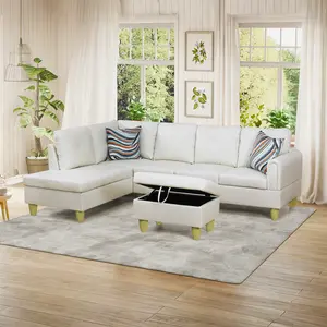 Elegant Ivory White Smooth Waterproof Faux Leather 3-Piece Upholstered Couch Ensemble, Luxury Contemporary Family Indoor Living Room Decor