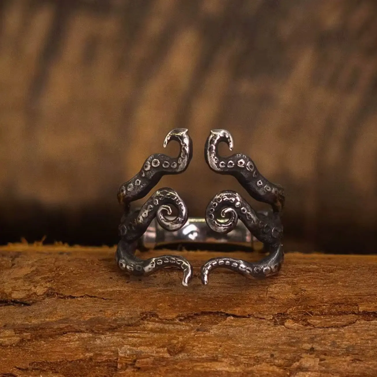 Retro Octopus Tentacle Ring, Gothic Punk Open Band, Unique Handmade Unisex Jewelry
