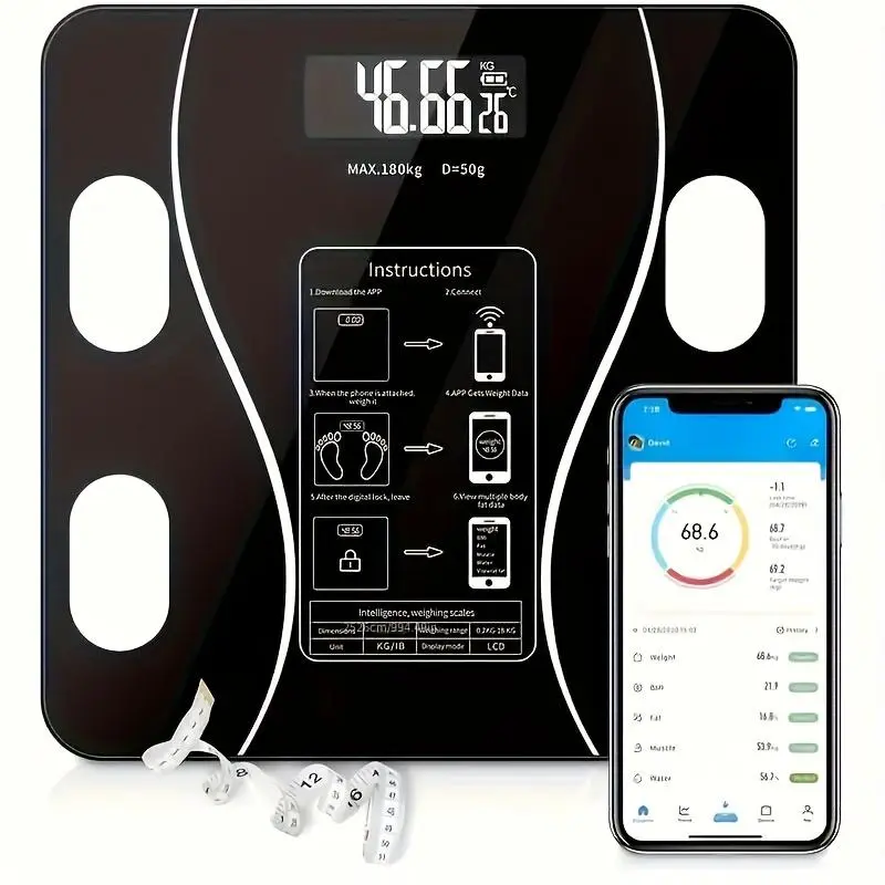 Smart Digital Body Temperature Scale, LED Display Body Scale, Fitness Scale for Daily Weight Tracking, Fitness Enthusiasts Gift, Body Composition Scale