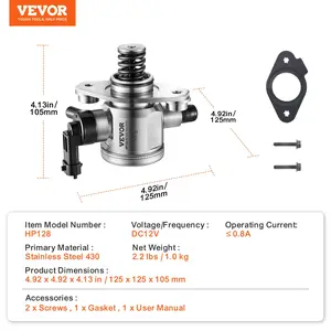 VEVOR High Pressure Fuel Pump with Gasket and Bolts, Compatible with Buick LaCrosse, Regal, Verano, Chevrolet Captiva Sport, Equinox, Impala, Malibu, GMC Terrain 2010-2017 L4 2.4L, Stainless Steel