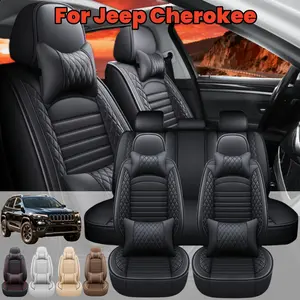 For Jeep Cherokee Car Seat Covers Premium Napa PU Leather Front & Rear Full Set with 4 Pillows , 5 Seat Cushion Pad Mat Protector 4 Seasons Waterproof