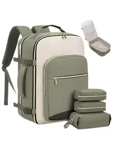 Large Capacity Backpack with 4 Packing Cubes, Travel Luggage Storage Bag, Casual Style, Fall & Winter Use, Plain Pattern