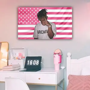 Pink American Flag, 999 Tribute Banner, Rapper Wall Tapestry, Aesthetic Music Room Decor
