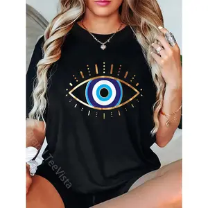 100% Cotton Evil Eye Shirt Eyelashes Greek Eye Evil Spirit Protection T-Shirt