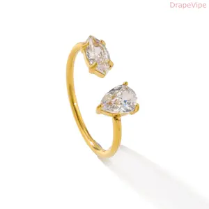 Cubic Zirconia Marquise Ring - Water Drop Niche Design Stainless Steel, Lightweight Premium Elegant, Hypoallergenic Easy-Wear Crystal, Cube Zirconia Gold-Tone Statement, Jeweled Luxury Gold Gift for Everyday Party, Crystal Rings, Cube Zirconia Rings