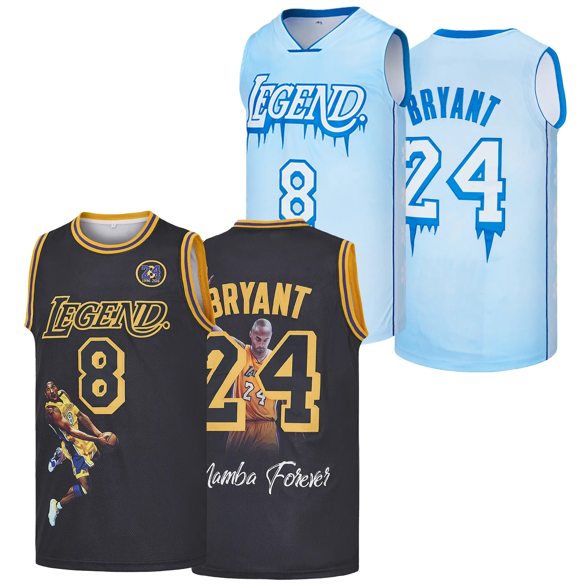 Men's Bryant "8-24 Forever Legend" Portrait Basketball Jersey - Letter Embroidery Adds Premium Detail Sports Vest, Mamba Forever Fan Apparel, Sporty Jersey, Dual Number Set